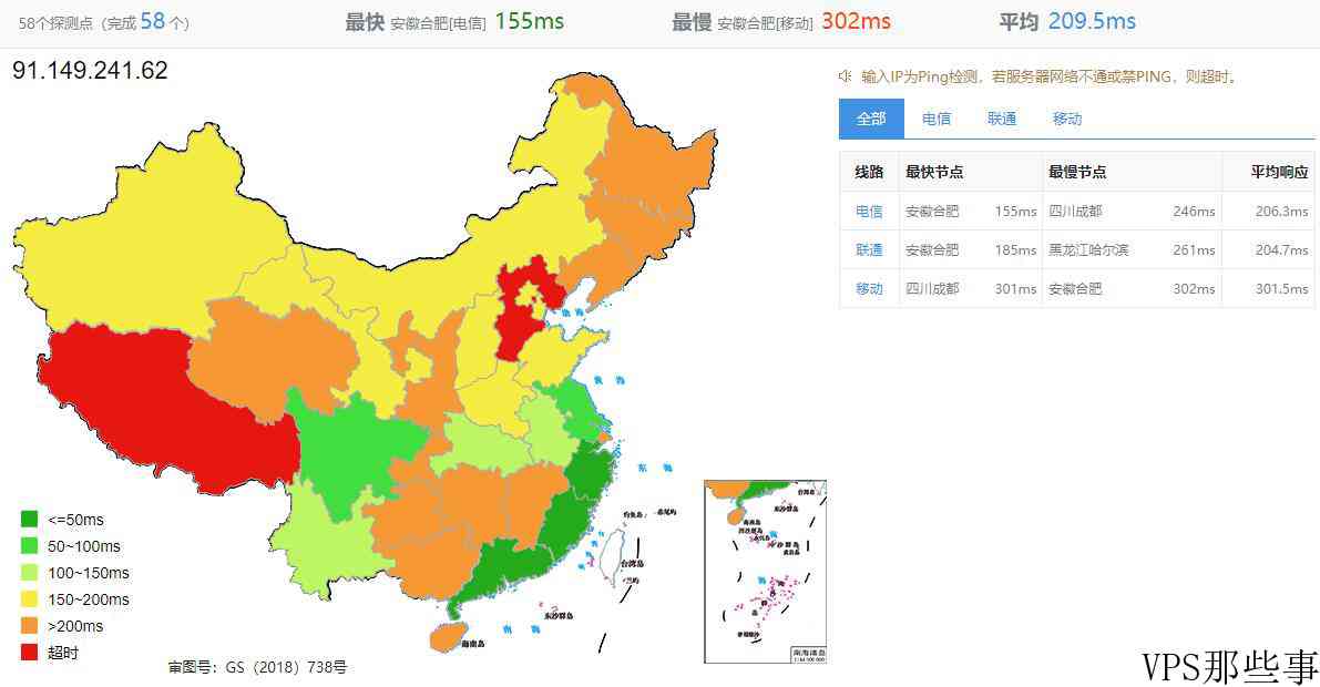 justhost.asia荷兰VPS全国三网Ping的延迟效果