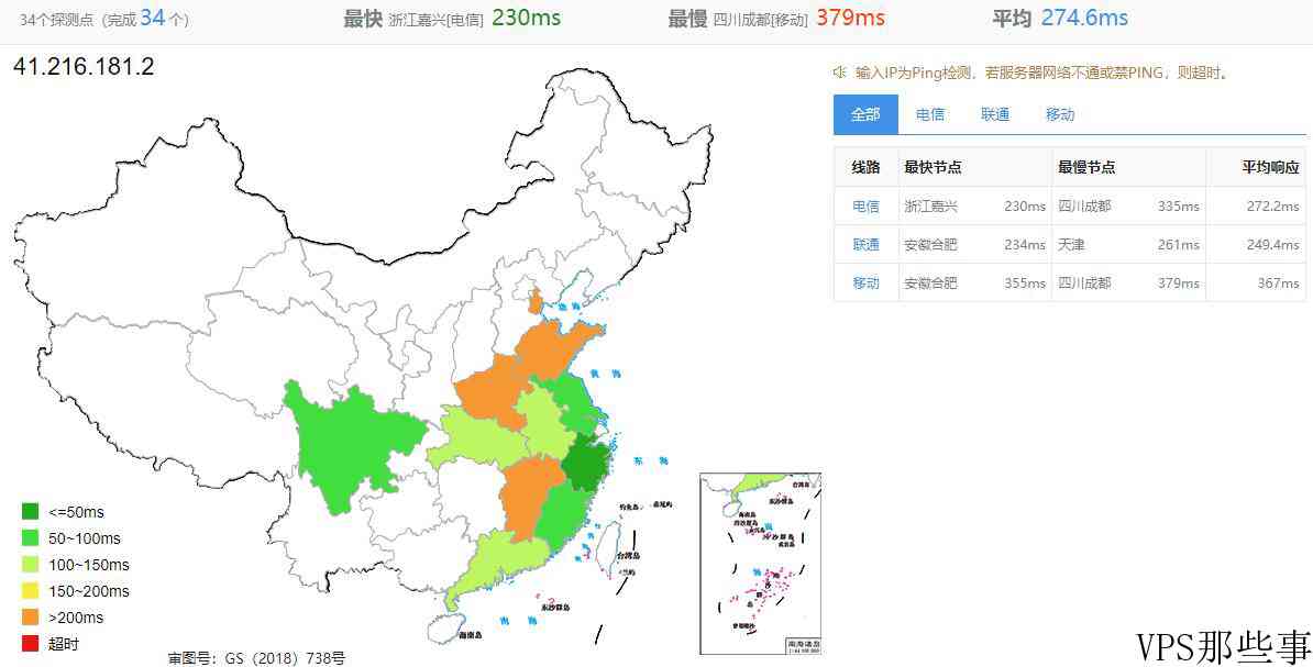 全国三网Ping的延迟效果