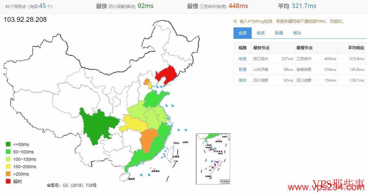 全国三网Ping延迟效果