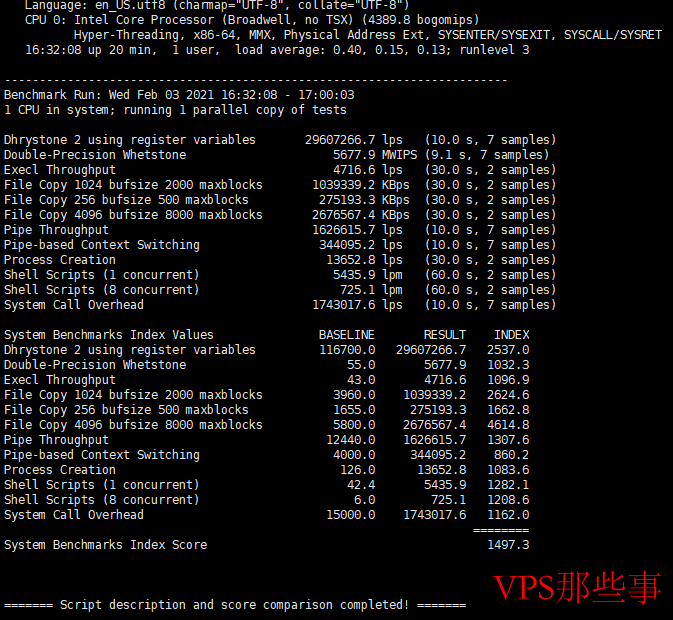 Ucloud香港VPS主机unixbench测试得分