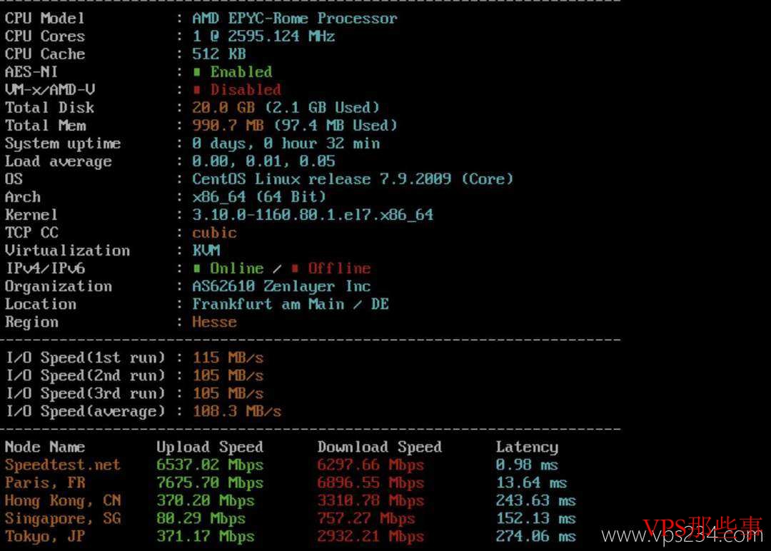 Zenlayer德国VPS性能测试