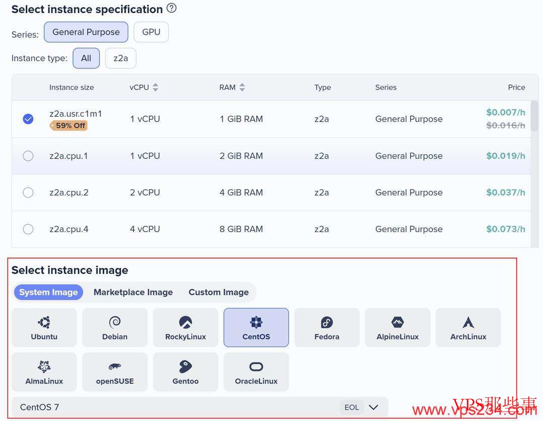 选择套餐和操作系统