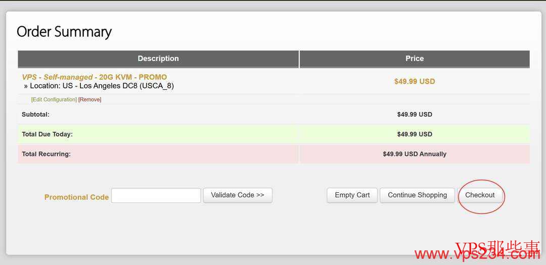搬瓦工美国VPS结账页面
