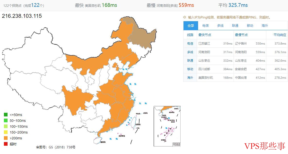 全球各地访问延迟测试图