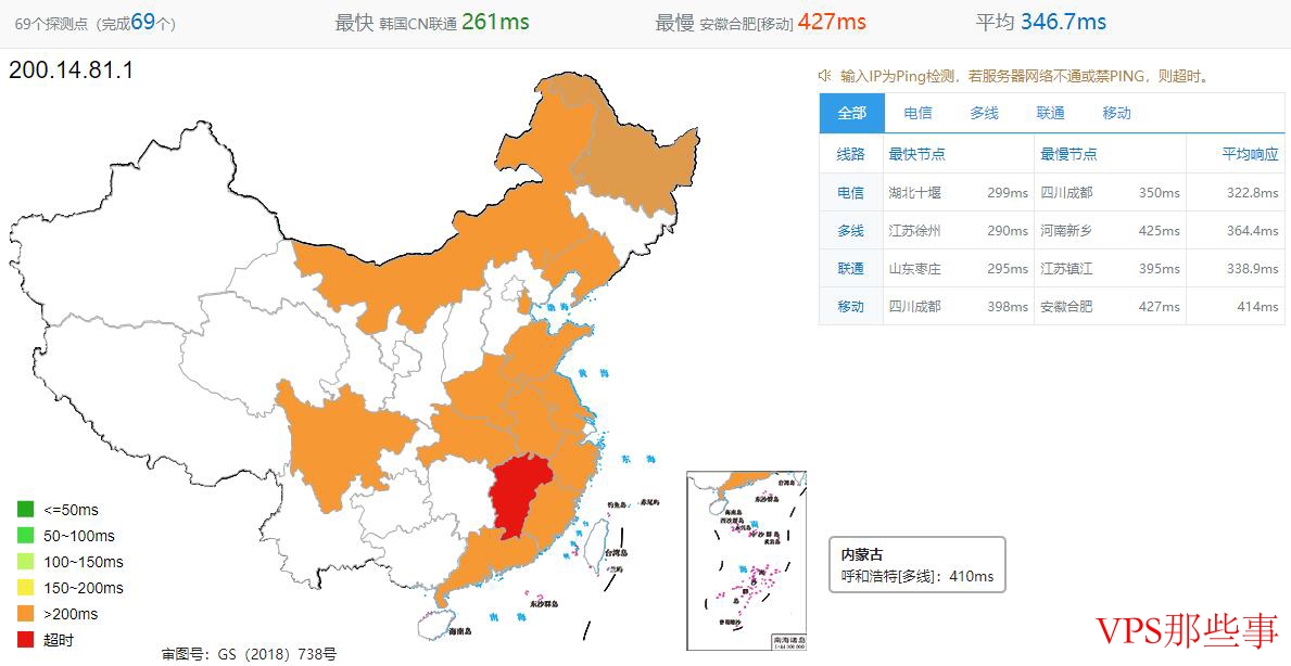 infofractal：全国Ping延迟表现