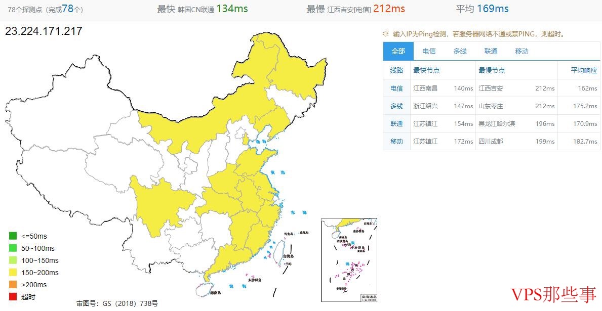 41云美国VPS全国Ping测试