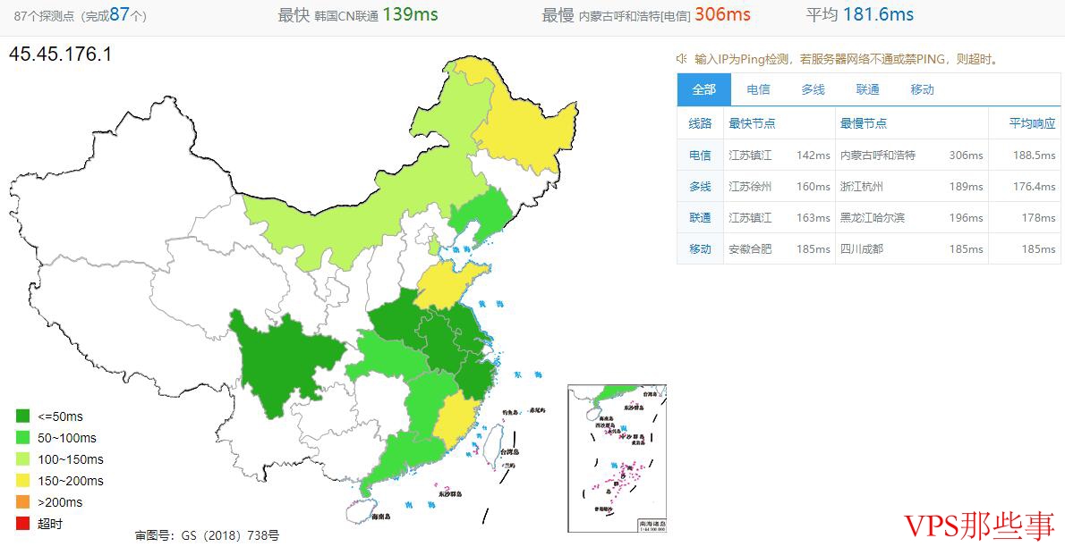 半月湾美国VPS DC5机房全国Ping测试