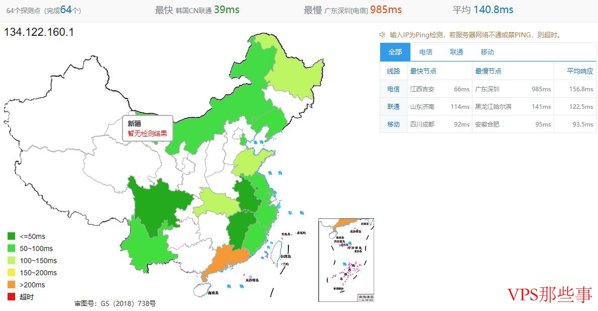 半月湾日本VPS全国Ping测试