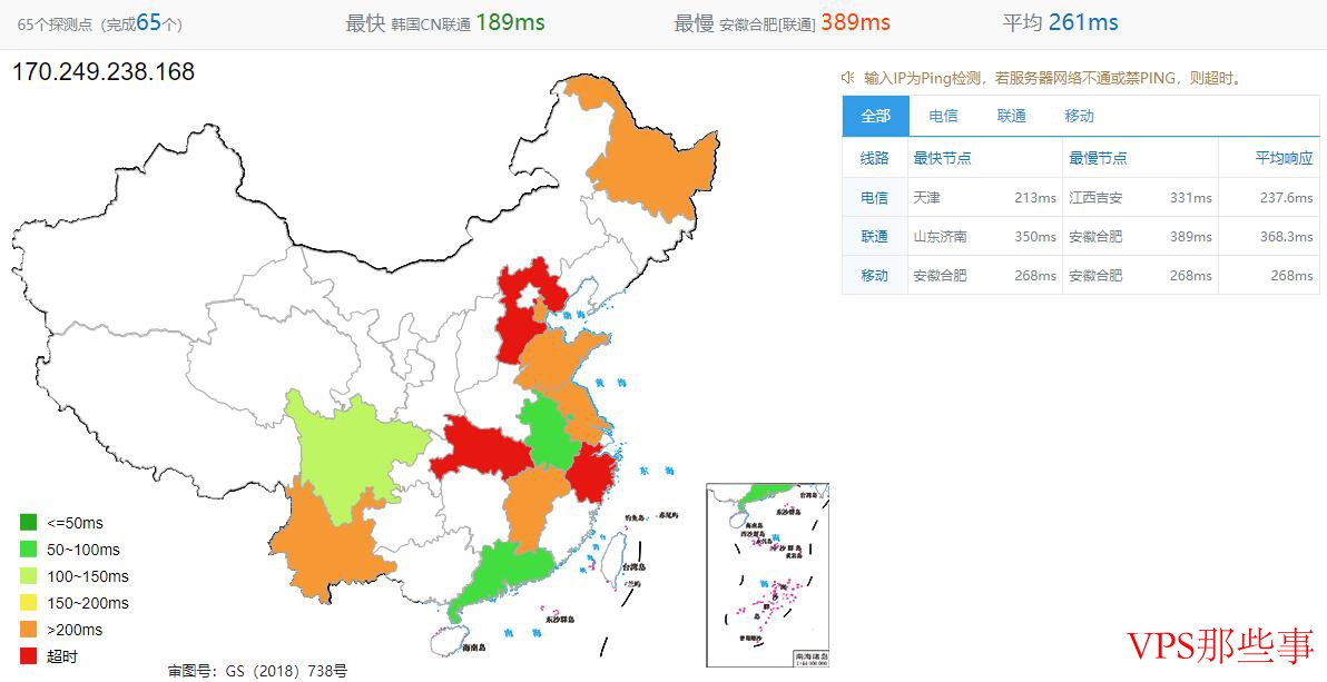KnownHost美国VPS三网Ping延迟