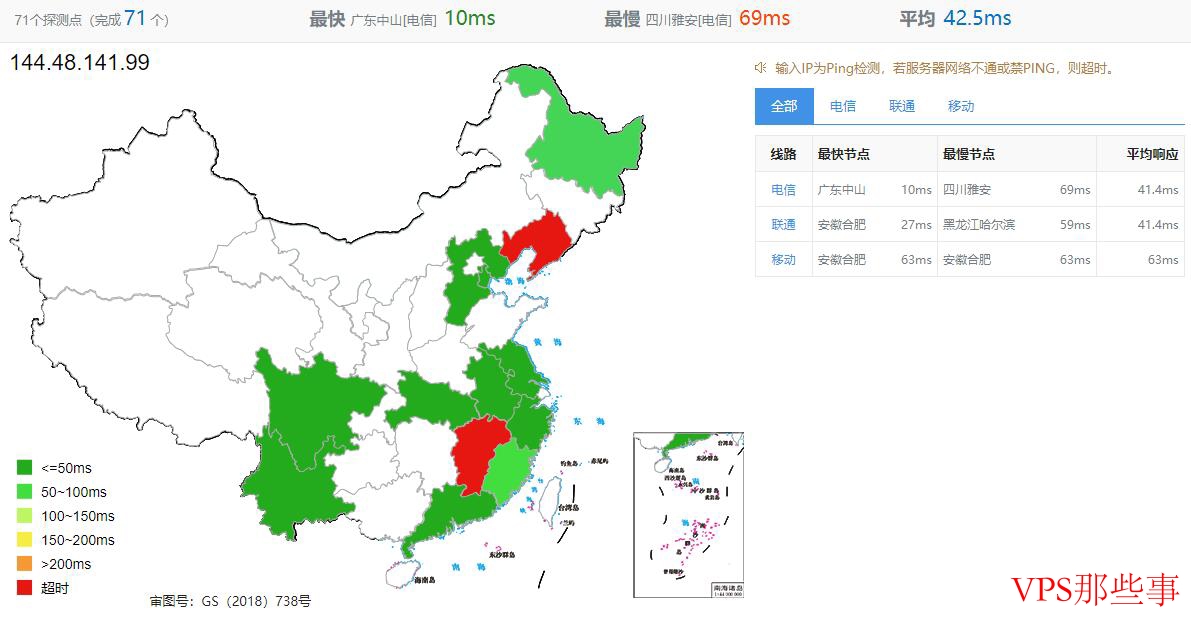 SugarHosts香港VPS全国三网Ping测试
