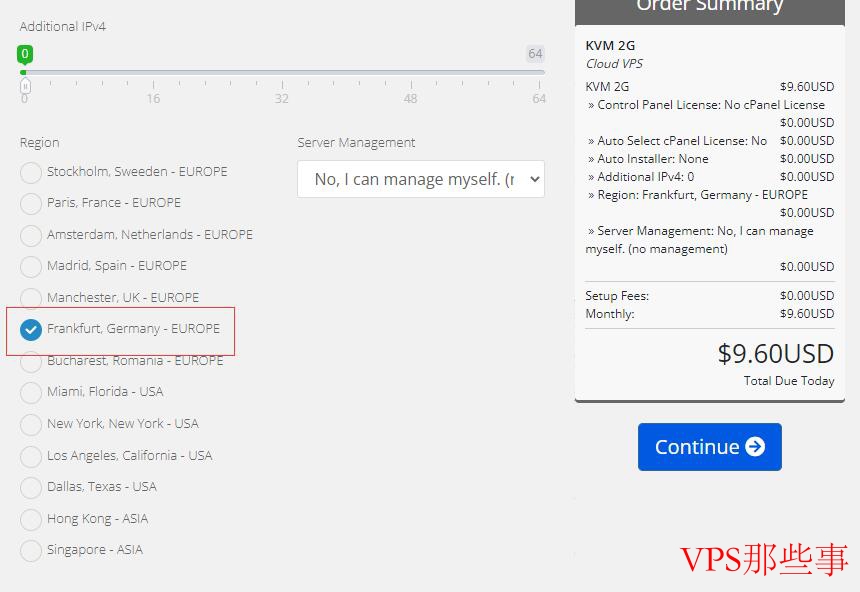 Virtono德国VPS购买界面示例