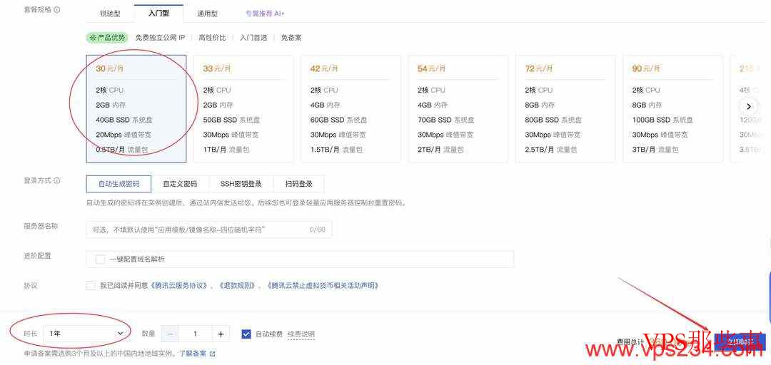 选择套餐付款